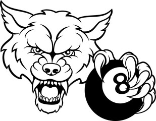 Wolf Angry Pool 8 Ball Billiards Mascot Cartoon