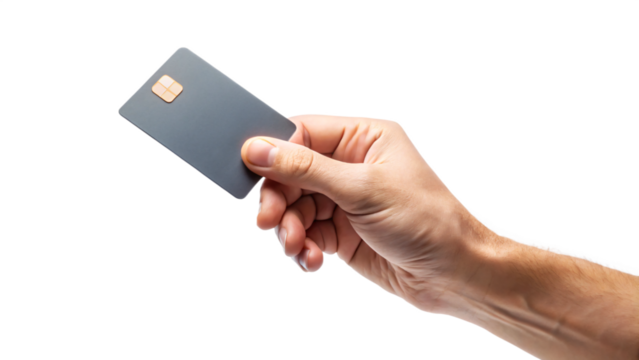 Hand holding blank credit card isolated for business advertisement