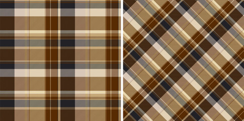 Plaid vector fabric of check texture background with a pattern tartan textile seamless. Set in fashionable colors for symmetry tissue designs in fashion.