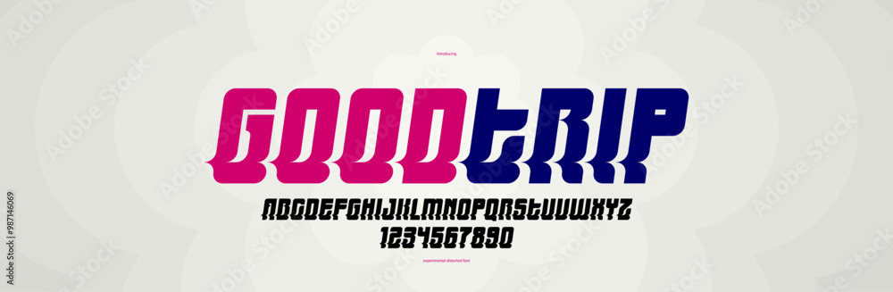 Fototapete bended and deformed display font for logos and posters, vector distorted and twisted italic typeface