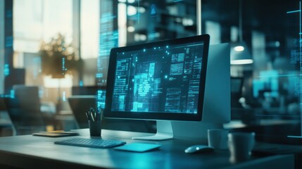 Naklejka premium Modern Workplace with Digital Interface