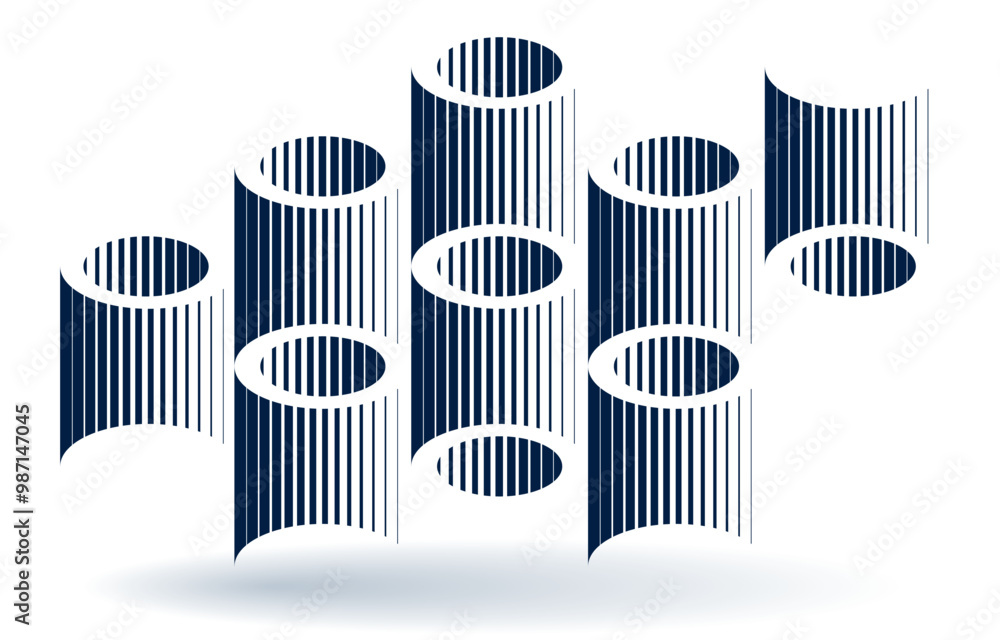 Poster cylinders pattern vector abstract 3d isometric background, geometric wallpaper with rhythmic structu