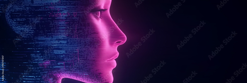 Aufkleber close up of ai robot face showcasing digital patterns and vibrant colors