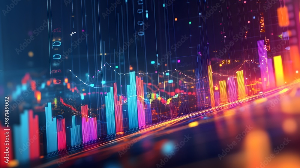 Poster growth rate calculation: a dynamic financial landscape featuring animated bar graphs that calculate 
