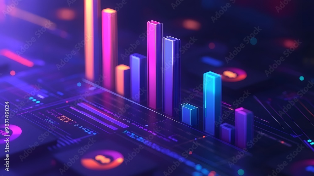 Poster growth rate calculation: a dynamic financial landscape featuring animated bar graphs that calculate 