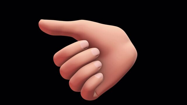 3D animation of a hand pointing with three different movements on an alpha channel background.