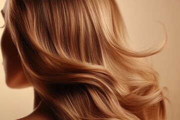 Fototapeta premium Close-up of wavy blonde hair with a warm background, showcasing texture and shine. Ideal for beauty and hair care concepts.