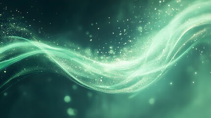 Ethereal Swirling Mist with Glowing Particles on Clean Background   A serene and captivating digital art piece that showcases a vibrant green mist gently swirling with floating