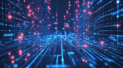 Fototapeta premium Abstract Digital Network with Blue and Red Lights