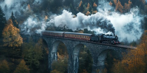 Fototapeta premium steam train crossing a bridge