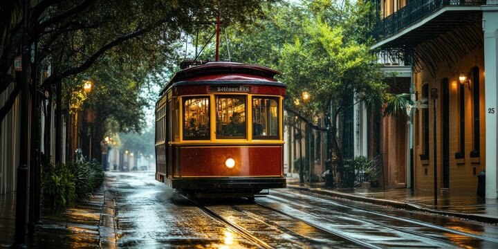 vintage tram in a historic district