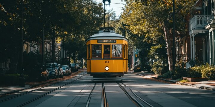 vintage tram in a historic district 
