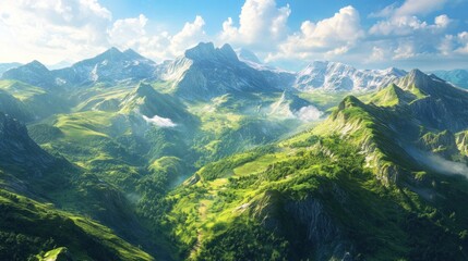 Naklejka premium Mountain Landscape with Lush Greenery