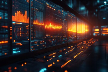 Futuristic Control Room with Illuminated Digital Interface