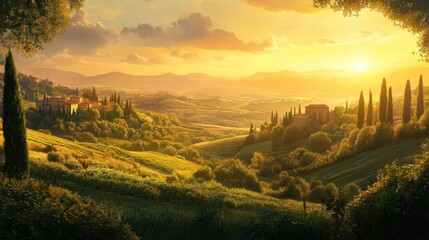 Naklejka premium Tuscan Sunset Landscape