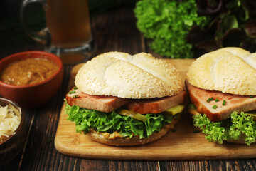 Leberkaessemmel sandwich - traditional fast food snack in Germany
