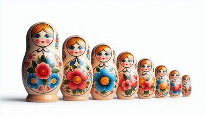 Matryoshka dolls on white background