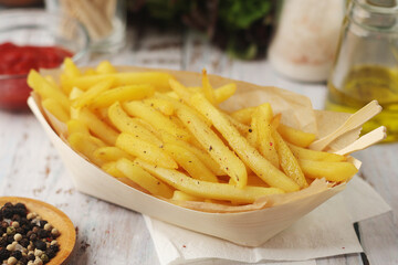 A plate with french fries potatoes