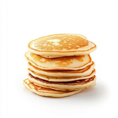 Pancakes isolated on a white background, showcasing their fluffy texture and golden-brown edges.