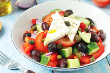 A bowl with traditional Greek salad Horiatiki