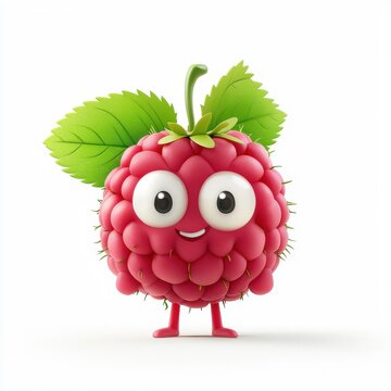 3D cartoon raspberry tart character, isolated on a white background, with a playful, animated design.