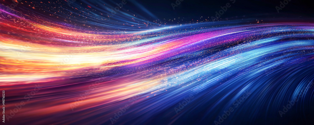Poster vibrant motion blur of colorful light streaks creating a dynamic abstract background. perfect for te