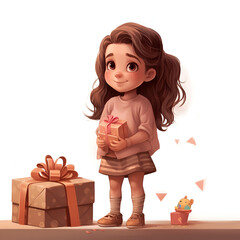 illustration of the girl with gift boxes