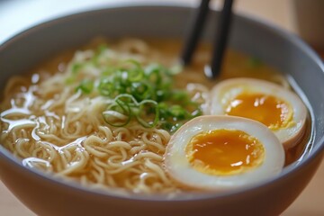 homemade ramen with eggs and noodles , ai
