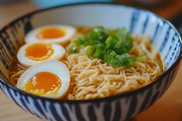 homemade ramen with eggs and noodles , ai