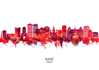 Fototapeta premium Mainz Germany Skyline Red