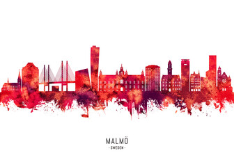 Fototapeta premium Malmo Sweden Skyline Red