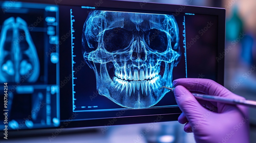 Poster a dentist using a 3d hologram of a patients teeth and jaw to plan orthodontic treatments with enhanc