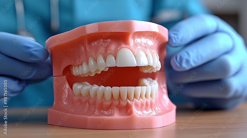 Leinwandbilder a dental surgeon using a 3d holographic model of the jaw to prepare for corrective surgery with pinp