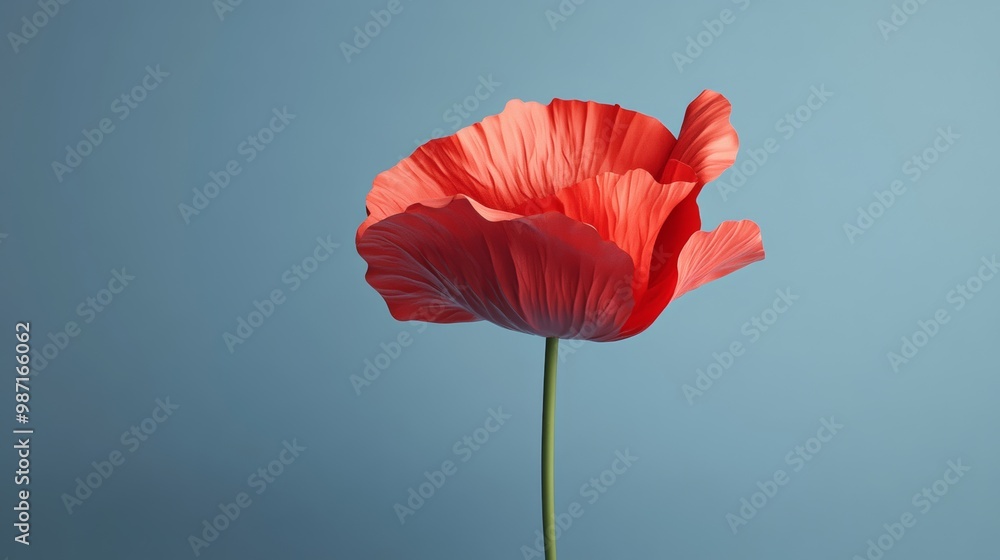 Poster a single red poppy flower, isolated in a minimal 3d render with smooth edges and bright color contra