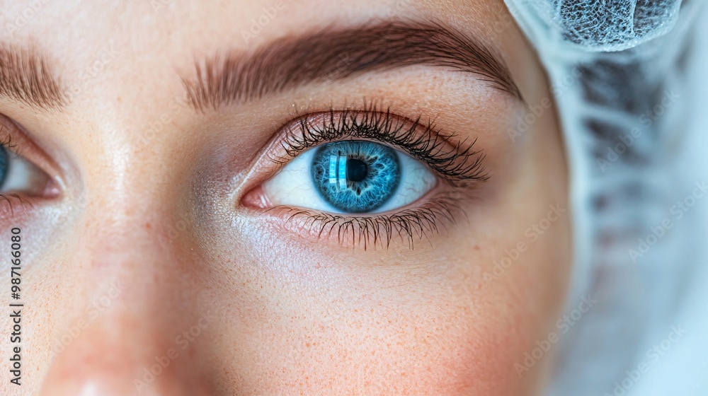 Poster A dermatologist using a 3D holographic image of a patients skin to analyze layers and diagnose underlying conditions Large space for text in center Stock Photo with copy space