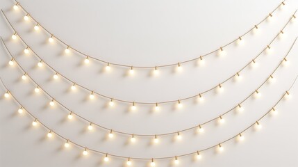 Warm string lights gracefully arranged against soft white background