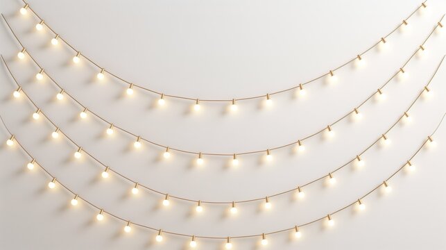 Warm string lights gracefully arranged against soft white background