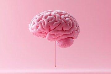 3d render pink brain on pink plain background minimal style.	