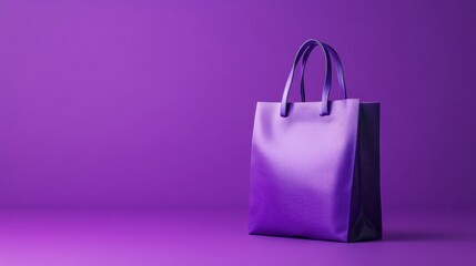 Purple shopping bag on a purple background. Sale and shopping themes concept with copy space.	
