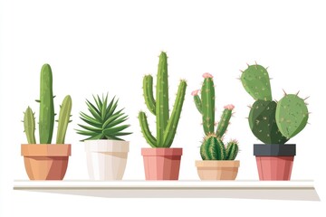 Cactus and succulent plants in pots. Ornamental plants in a minimalist style building. Design concept for decorating a bedroom or living room wall , ai