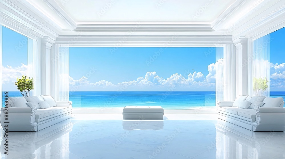 Aufkleber A high-tech home with automatic blinds lighting and temperature controls that adjust based on time of day and personal preferences Large space for text in center Stock Photo with copy space
