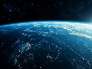 Obraz premium Earth view from space showcasing oceans, clouds, and a cosmic backdrop.