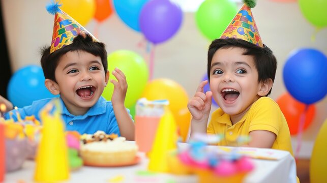 Happy indian kids children celebration birthday party