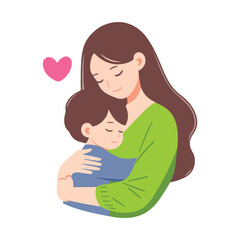 Fototapeta premium Illustration of young mother and cute son hugging 1