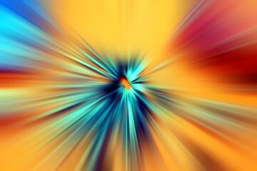 Abstract radial zoom blur surface of blue, red tones on orange background. Bright warm background with radial, radiating, converging lines.	