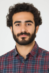 Fototapeta premium Portrait für Ausweis - Junger Mann mit Hemd und Bart