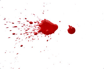 Blood splatters on white background. Red blots of watercolor Realistic bloody splatters for Halloween Drop of blood