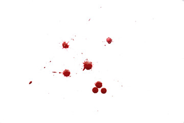 Blood splatters on white background. Red blots of watercolor Realistic bloody splatters for Halloween Drop of blood