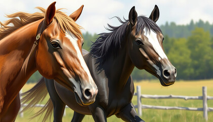 Obraz premium A horse with a white face stands in a field