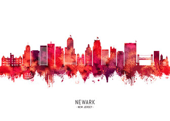 Newark New Jersey Skyline Red